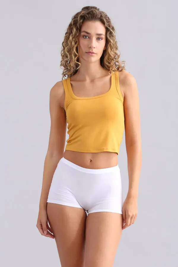 Mısırlı Modal By TENCEL U HELEN Kalın Askılı Crop / T-Shirt Hardal
