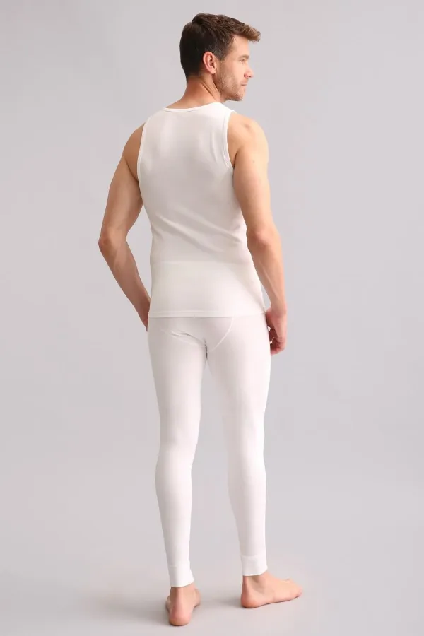 Débardeur/T-shirt de sport thermique en bambou égyptien à col en V, écru