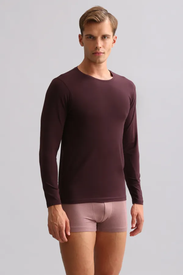 BAMBU HERCULES Slim Fit Bisiklet Yaka Uzun Kollu Erkek  Fanila Mor