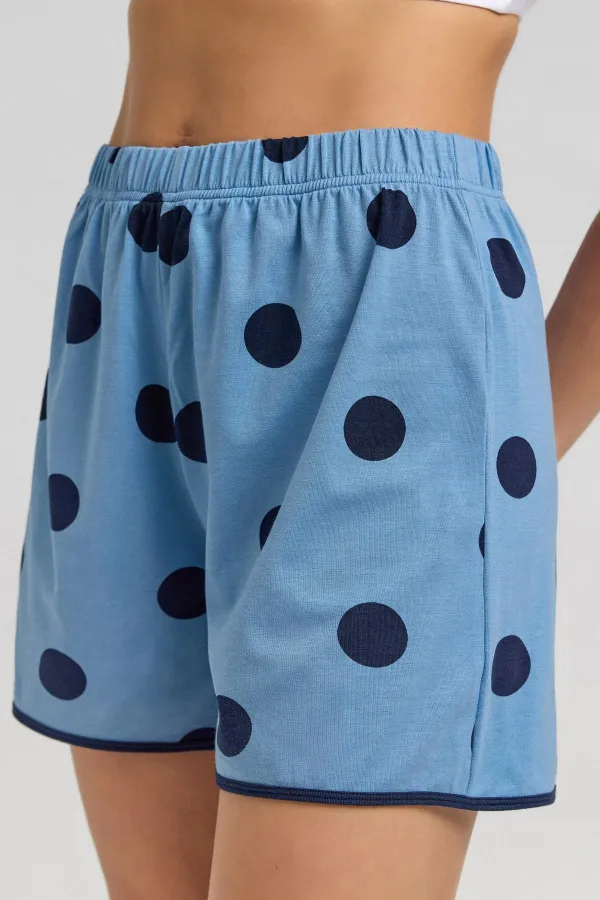 Mısırlı Women's Modal Knit Polka Dot Shorts Baby Blue