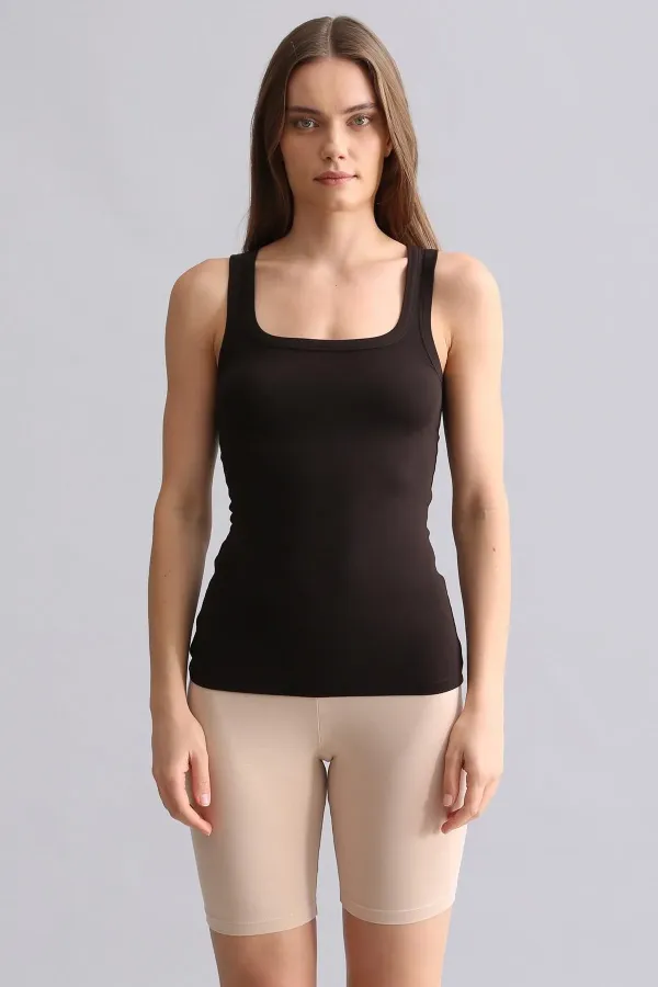 Mısırlı Modal By TENCEL U HELEN Thick Strap Long T-Shirt / Tank Top Brown