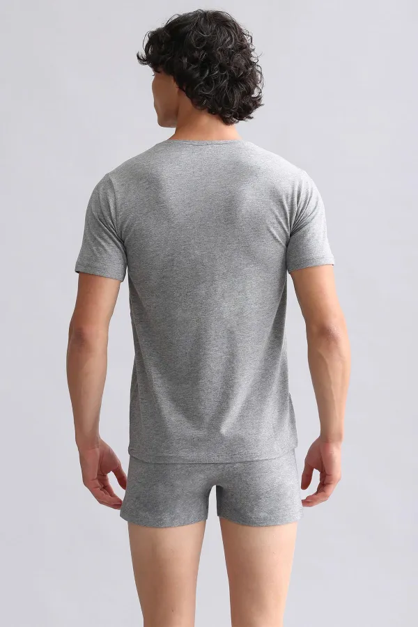 Mısırlı Modal By TENCEL HERCULES Slim Fit V Yaka Fanila / T-Shirt Gri Melanj