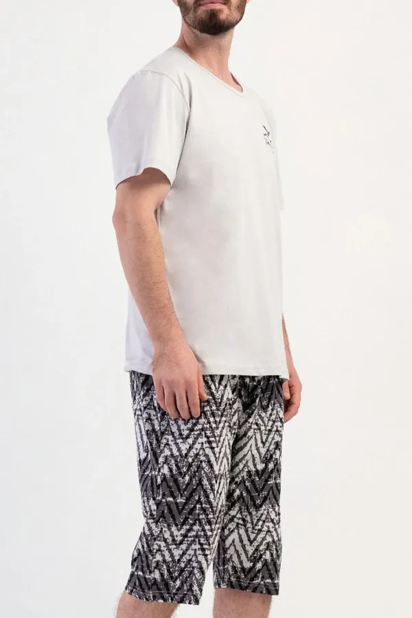 Ensemble Capri à manches courtes en coton pour homme, gris pierre, de style égyptien