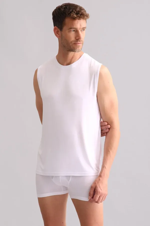 Mısırlı BAMBOO ZEUS Regular Fit Crew Neck Athletic Tank Top / T-Shirt White