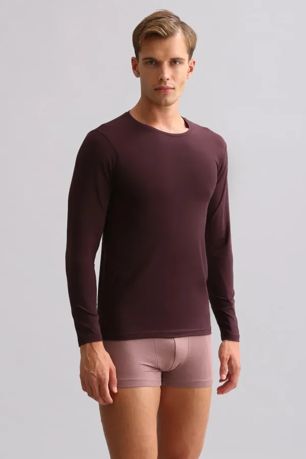 Mısırlı Modal By TENCEL HERCULES Slim Fit Bisiklet Yaka Uzun Kollu Fanila / T-Shirt Mor