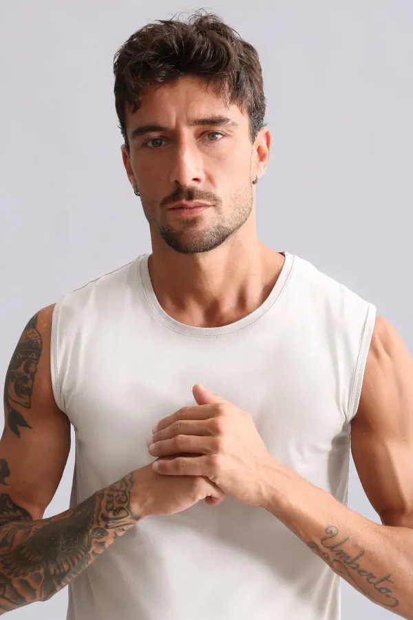 Mısırlı Modal By TENCEL HERCULES Slim Fit Bisiklet Yaka Sporcu Atlet / T-Shirt Toprak Bej