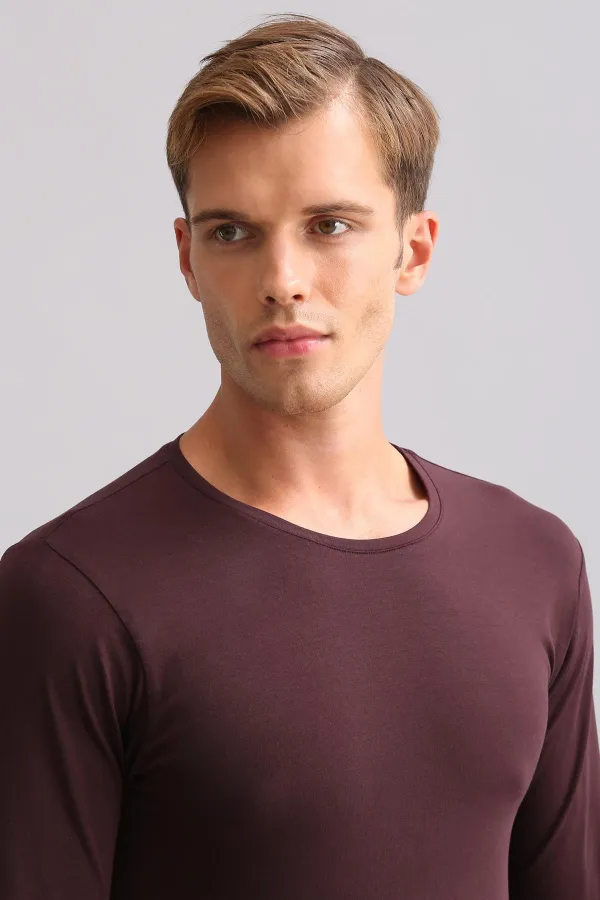 Mısırlı Modal By TENCEL HERCULES Slim Fit Bisiklet Yaka Uzun Kollu Fanila / T-Shirt Mor