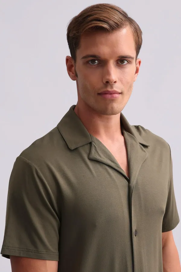 Chemise égyptienne pour homme en modal à manches courtes kaki