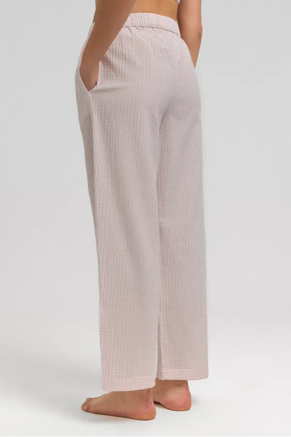 Mısırlı Kadın Pamuk Ekoseli Alt Pijama Açık Pembe