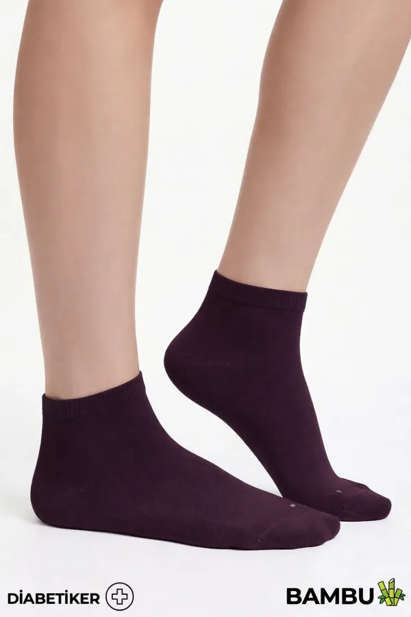 Unisex Bambu Diyabetik Sneaker Çorap Mor