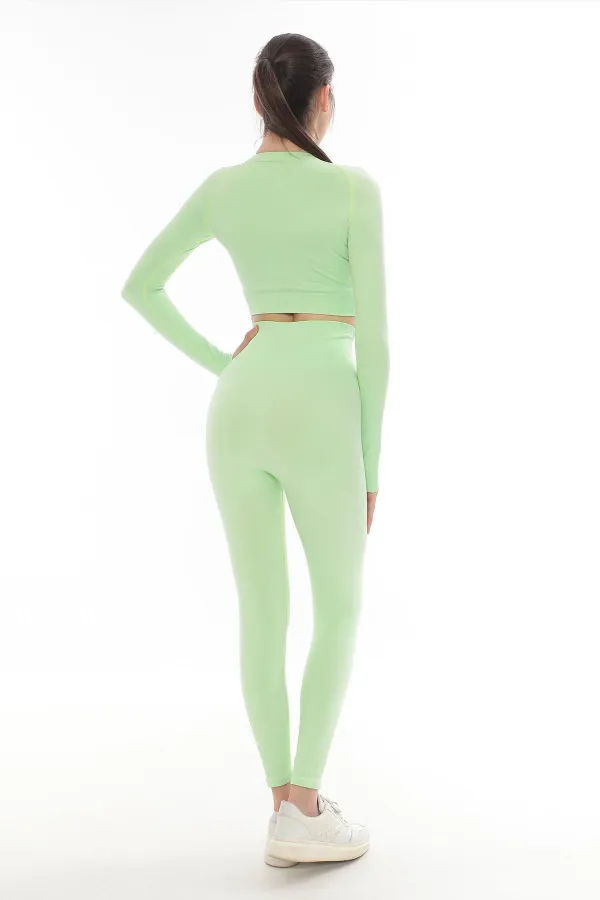 Mısırlı Kadın Uzun Kollu Spor Tayt Takımı Fıstık Yeşili