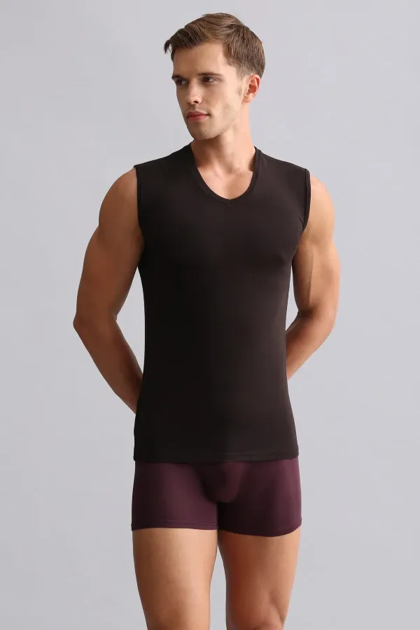 Mısırlı Modal By TENCEL HERCULES Slim Fit V-Neck Athletic Tank Top/T-Shirt Brown