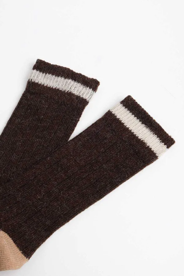 Mısırlı Unisex Alpaka Yünü Kışlık Çemberli Tekli Soket Çorap Kahverengi