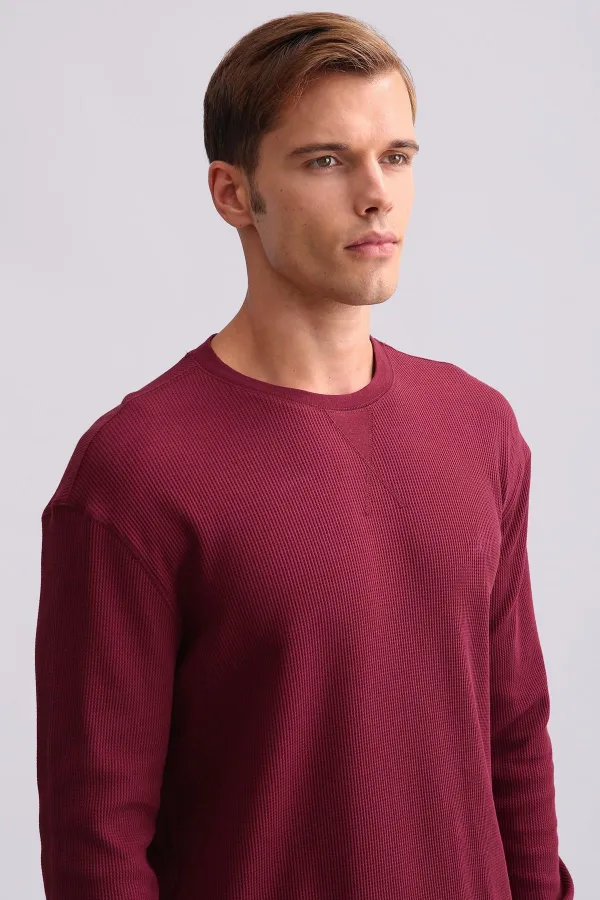 Ensemble pyjama à manches longues en coton pour homme, couleur bordeaux, d'origine égyptienne
