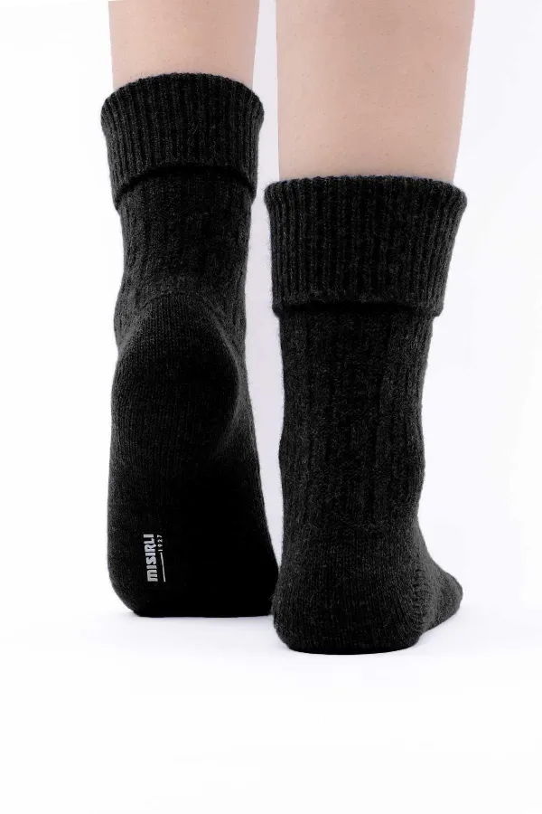 Mısırlı Women's Sheep Wool Single Curved Sock Black