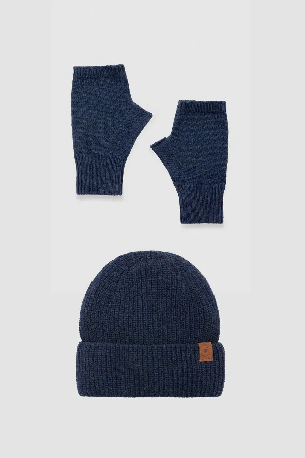 Unisex Yün Bere Eldiven Takımı - Milda Lacivert