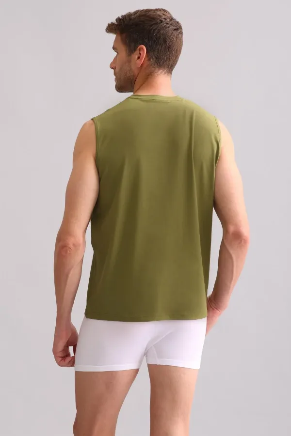 Mısırlı BAMBU ZEUS Regular Fit Bisiklet Yaka Sporcu Atlet / T-Shirt Haki Yeşil