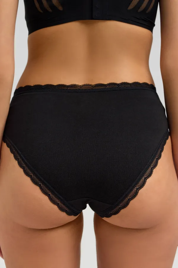 Culotte taille haute en dentelle modale égyptienne noire