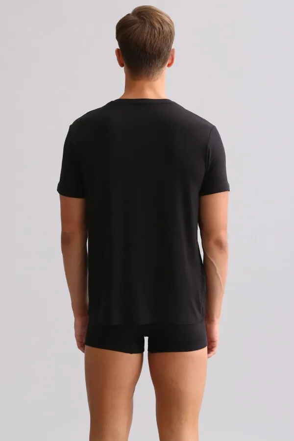 Débardeur/T-shirt de luxe en bambou égyptien Zeus, coupe classique, col rond, noir