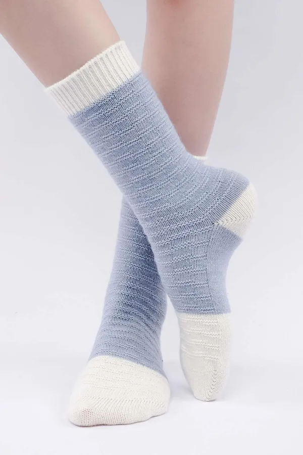 Mısırlı Kadın Koyun Yünü Tekli Soket Çorap Mavi