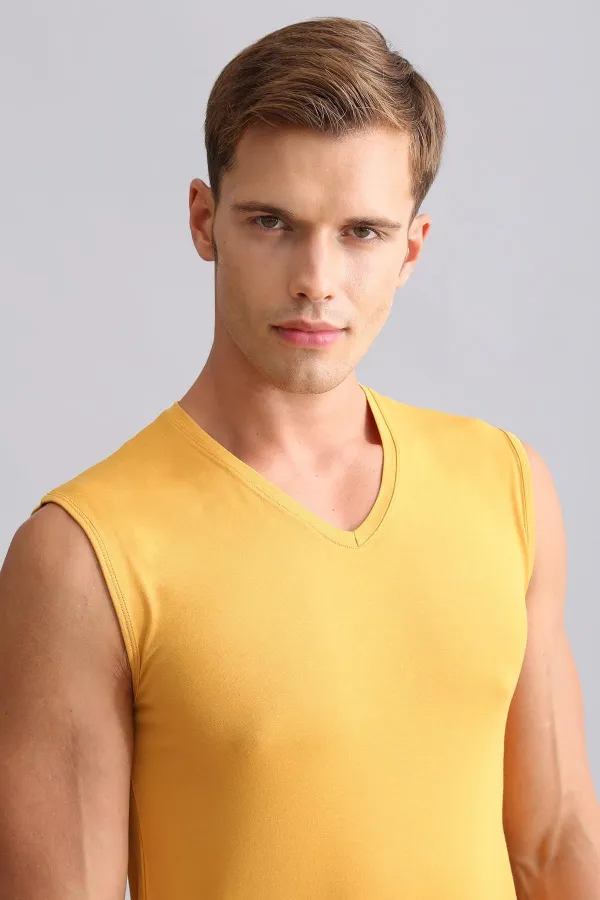 Mısırlı BAMBOO HERCULES Slim Fit V-Neck Athletic Tank Top / T-Shirt Mustard