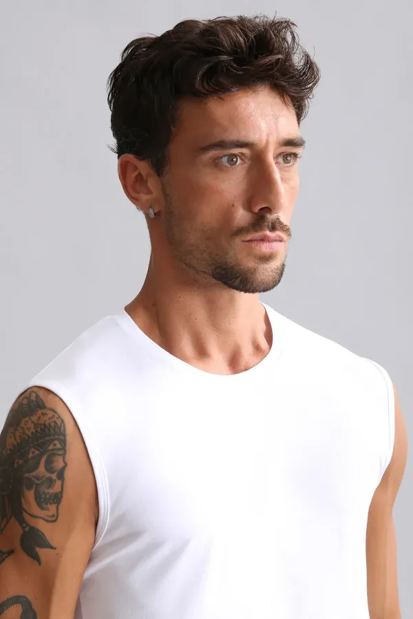 Mısırlı Modal By TENCEL HERCULES Slim Fit Bisiklet Yaka Sporcu Atlet / T-Shirt Beyaz