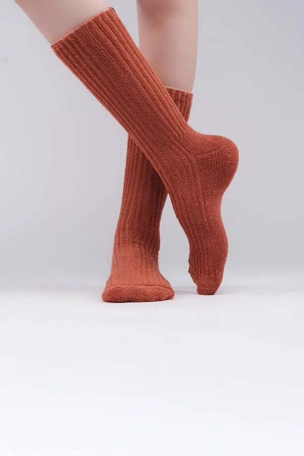 Mısırlı Kadın Pamuklu Havlu Tekli Soket Çorap Kiremit