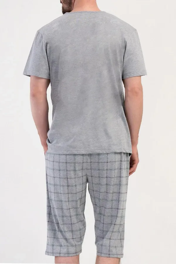 Ensemble Capri à manches courtes à carreaux pour homme, gris chiné, style égyptien
