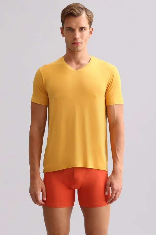 Mısırlı ORGANIC Cotton ZEUS LUXURY Regular Fit V-Neck Undershirt/T-Shirt Mustard