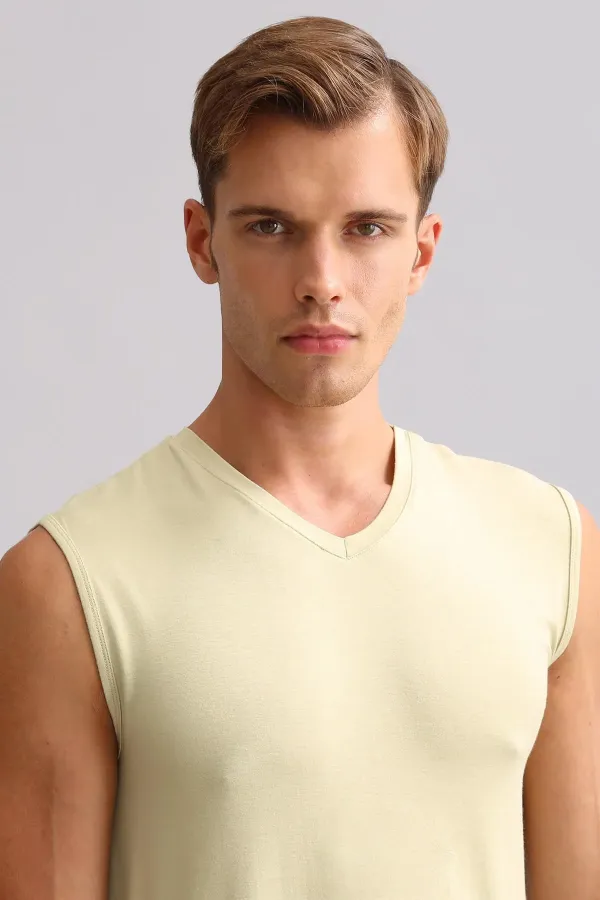 Mısırlı BAMBOO ZEUS LUXURY Regular Fit V-Neck Athletic Tank Top/T-Shirt Khaki Island
