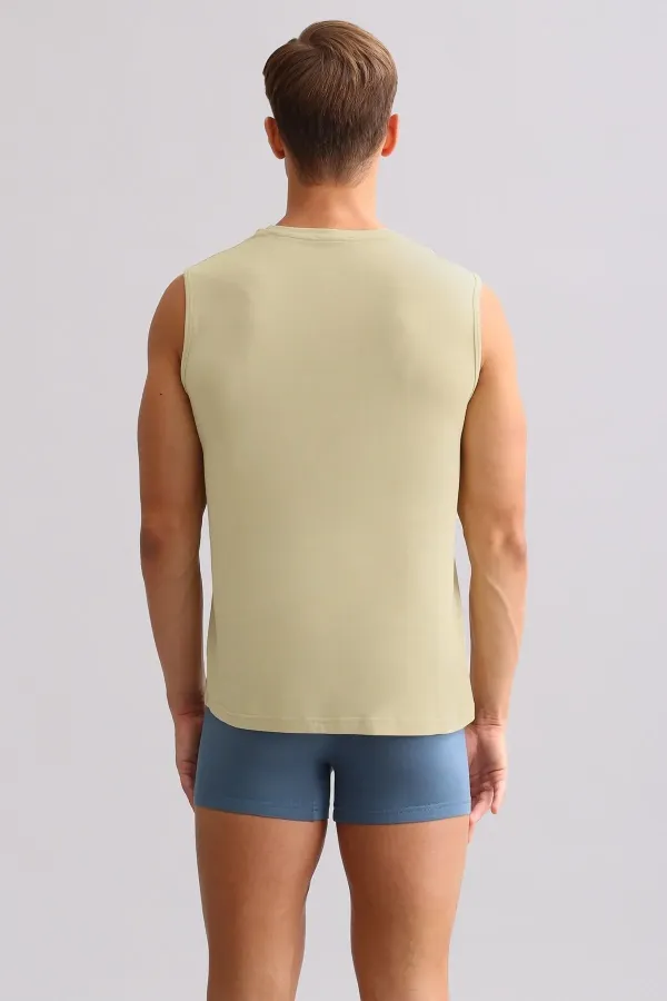 Débardeur/T-shirt de sport à col rond, coupe classique, couleur kaki, de la marque Egyptian BAMBOO ZEUS LUXURY.