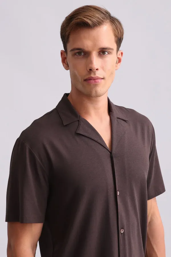 Chemise égyptienne à manches courtes en bambou, marron