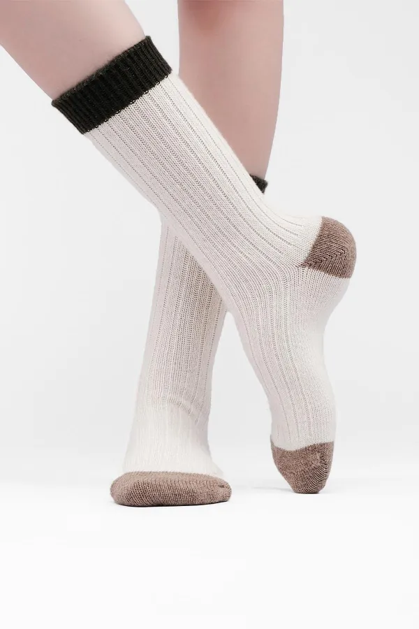 Mısırlı Kadın Kuzu Yünü Tekli Soket Çorap Ekru