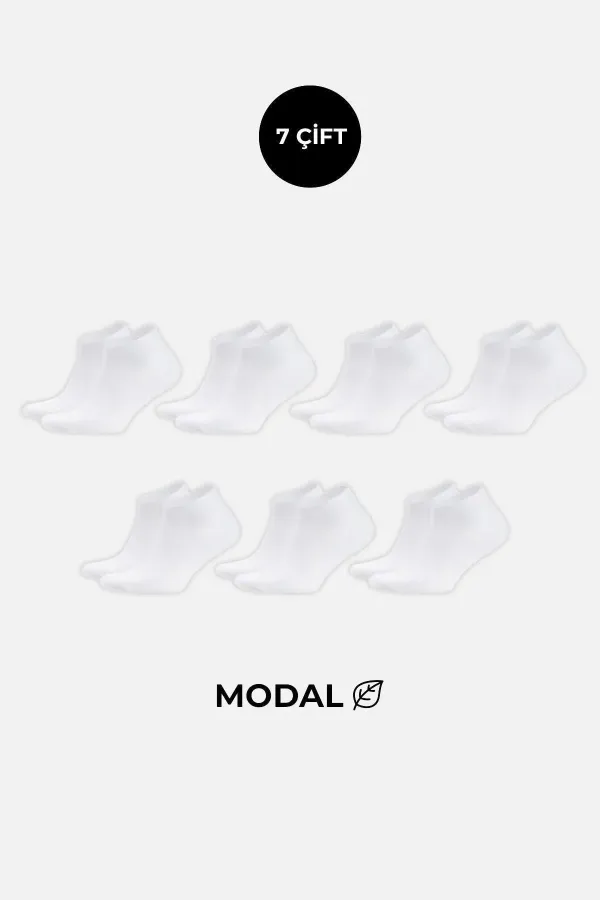 MODAL Erkek Kutulu 7 Çift Patik Çorap Beyaz MODAL Erkek Kutulu 7 Çift Patik Çorap Beyaz