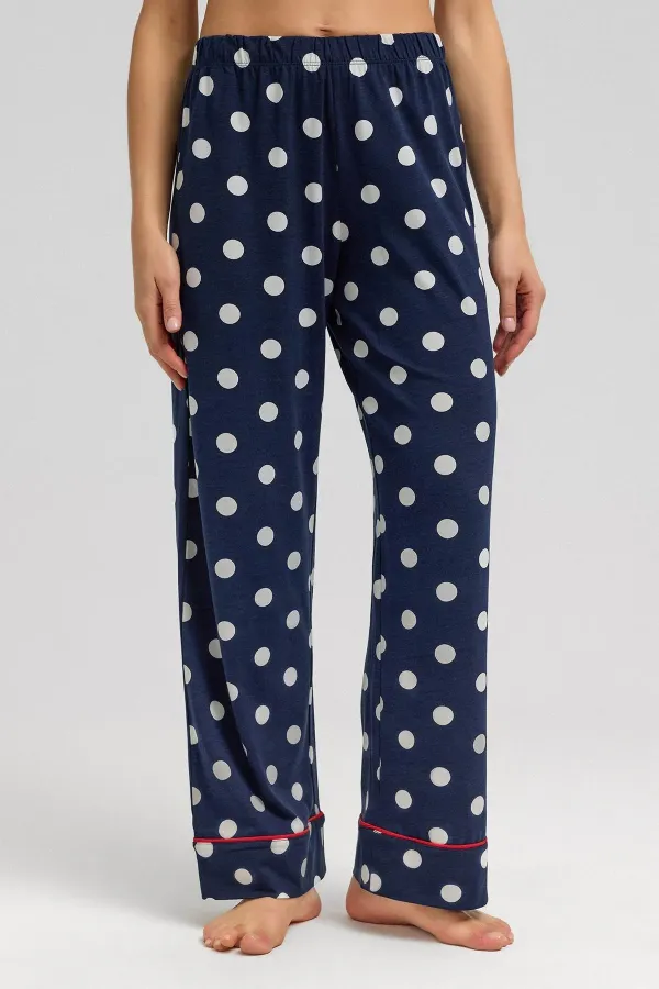 Ensemble pyjama égyptien pour femme en modal à pois bleu marine