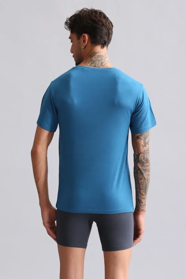 Mısırlı Modal By TENCEL HERCULES Slim Fit Bisiklet Yaka Fanila / T-Shirt Petrol