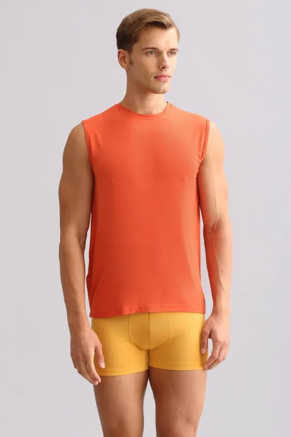 Débardeur/T-shirt de sport à col rond, coupe classique, en bambou égyptien Zeus Luxury, rouge rouille