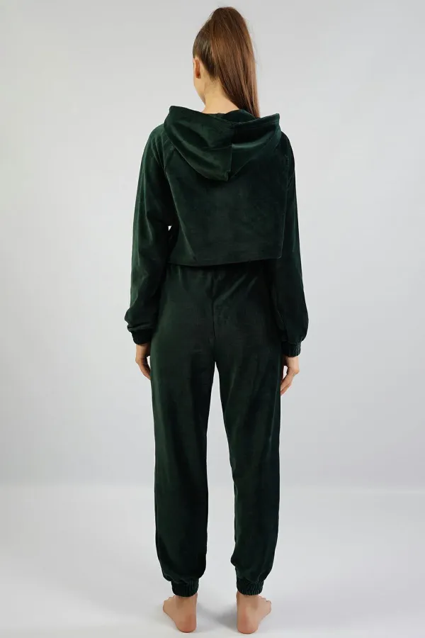 Mısırlı Kadın Kadife Uzun Kollu Pijama Takımı Haki