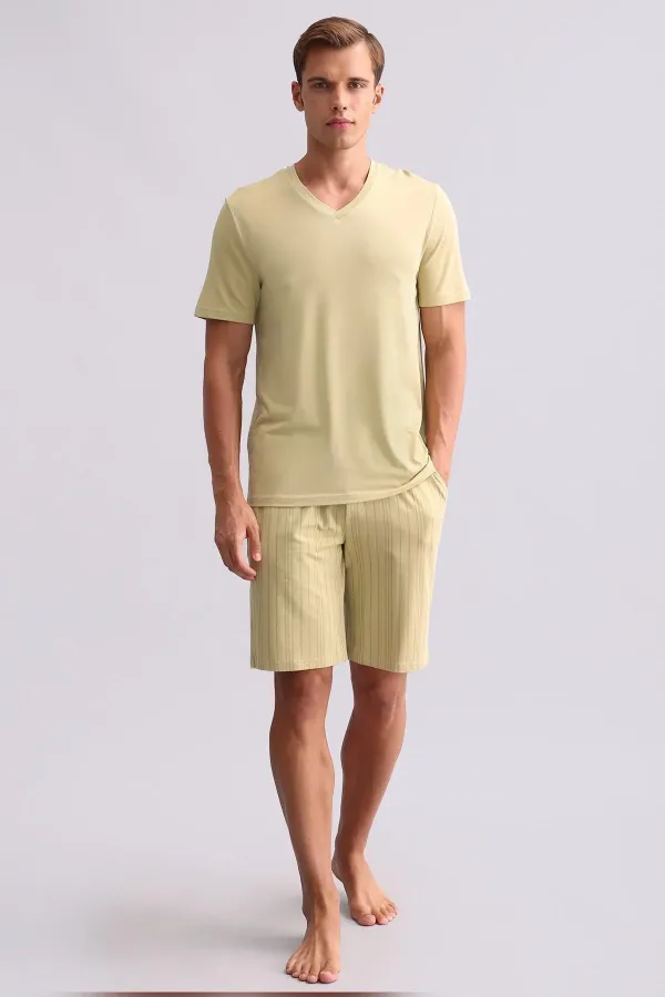 Mısırlı Erkek Bambu V Yaka Tişört Adaçayı Yeşili