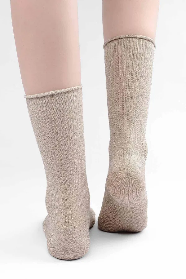 Mısırlı Kadın Bambu Simli Soket Çorap Bej