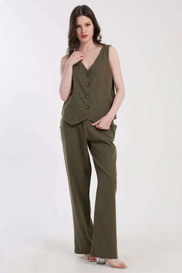 Ensemble gilet en coton tissé pour femme égyptienne, kaki