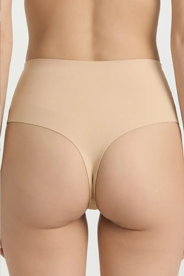 Egyptian Laser Cut High Waist Thong Beige