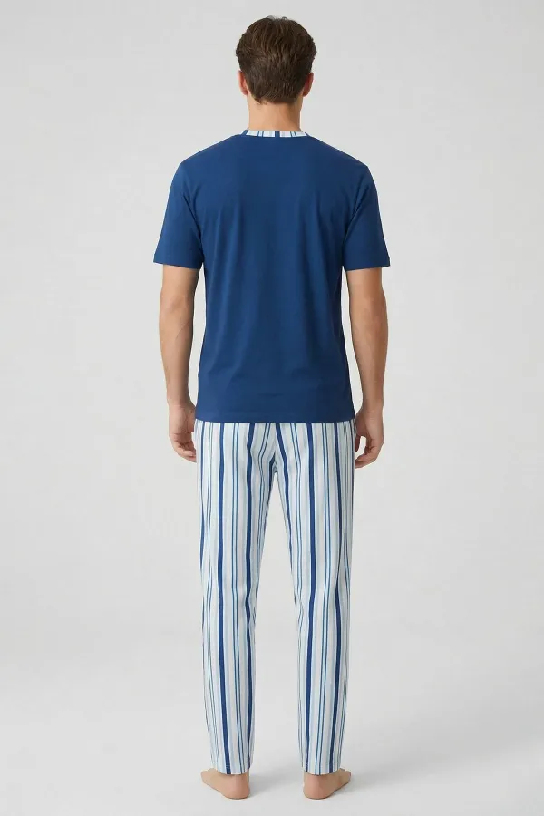 Ensemble 3 pièces pour homme en coton égyptien bleu marine, à boutons