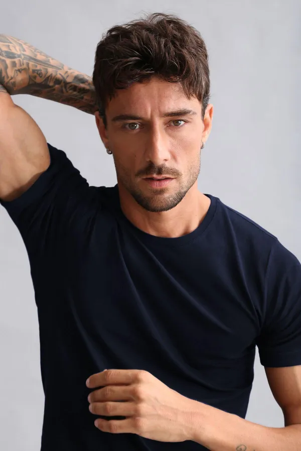 Mısırlı BAMBU HERCULES Slim Fit Bisiklet Yaka Fanila / T-Shirt Lacivert