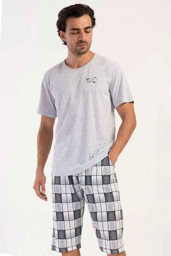 Ensemble Capri à manches courtes à motifs pour homme, gris chiné, style égyptien