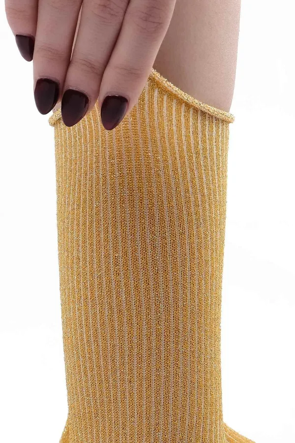 Mısırlı Kadın Bambu Simli Soket Çorap Safran
