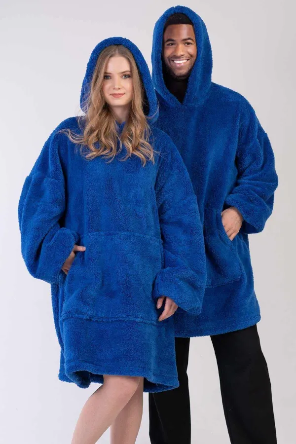 Mısırlı Unisex Welsoft Kapüşonlu Uzun Kollu Panço Battaniye İndigo