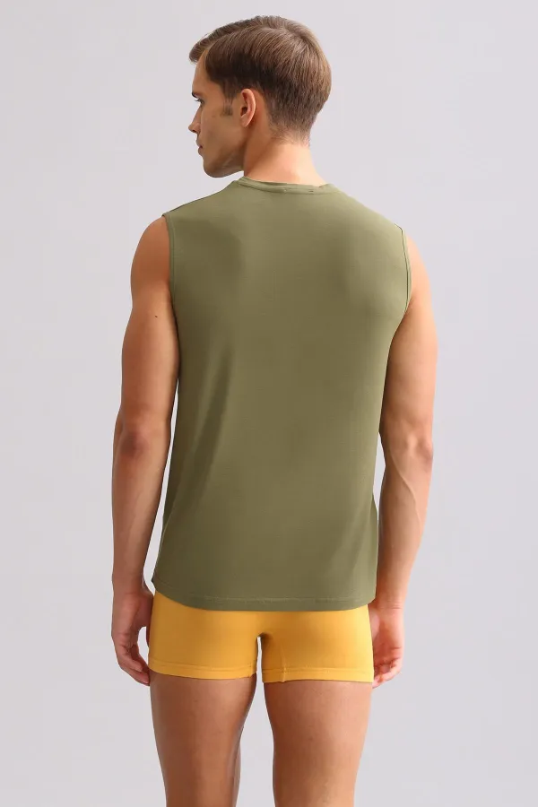 Mısırlı ORGANIC Cotton ZEUS LUXURY Regular Fit Crew Neck Athletic Tank Top/T-Shirt Khaki Olive