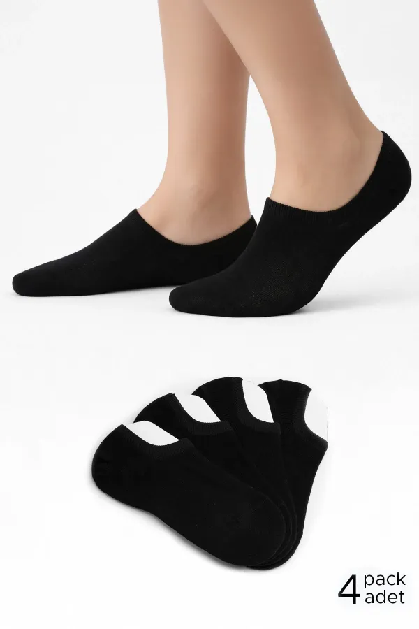 Mısırlı Kadın Pamuklu Süper Fit 4'Lü Sneaker Çorap Siyah