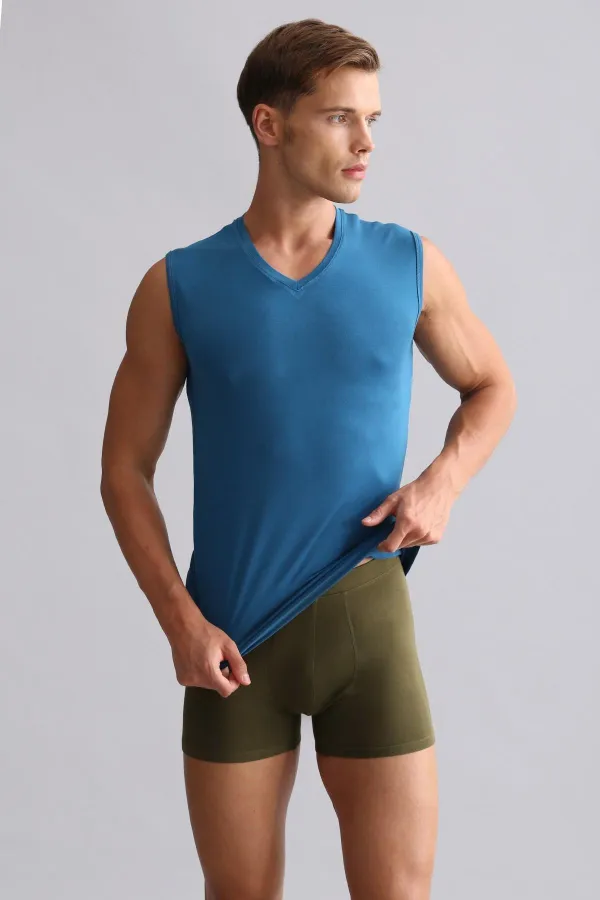 Mısırlı Modal By TENCEL HERCULES Slim Fit V Yaka Sporcu Atlet / T-Shirt Petrol